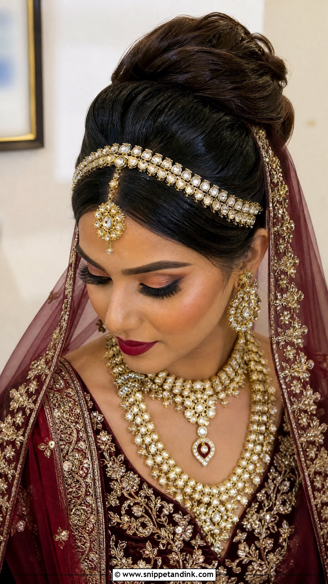 High Bridal Bun With Matha Patti - Snippet and Ink - 15 Bridal Hairstyles with Matha Patti