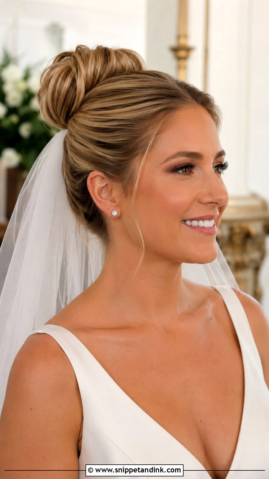 High Bridal Bun With Veil - Snippet and Ink - 15 High Bridal Bun Ideas