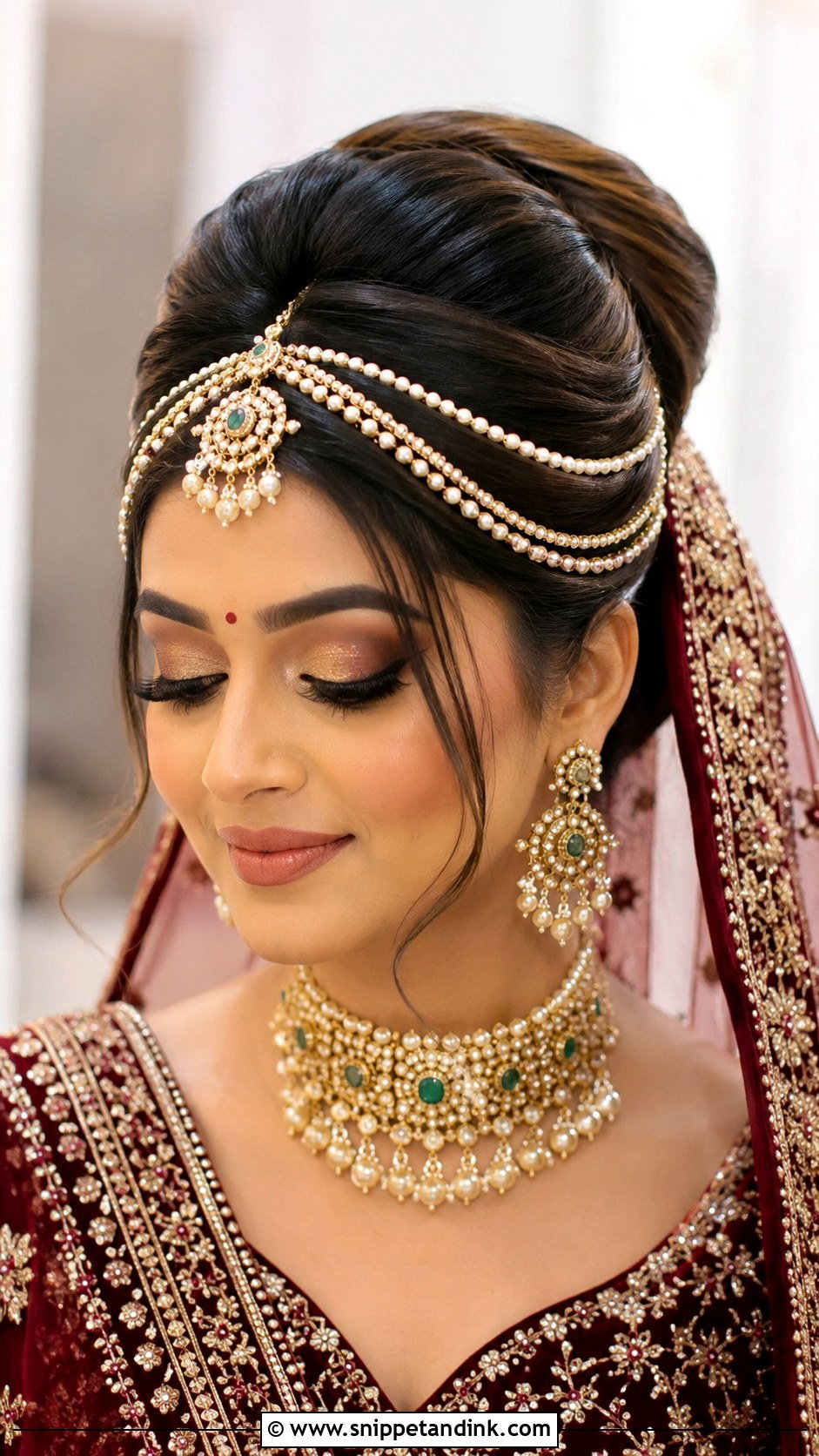 High Bridal Mathapatti Bun - Snippet and Ink - 20 Bridal Mathapatti Hairstyles