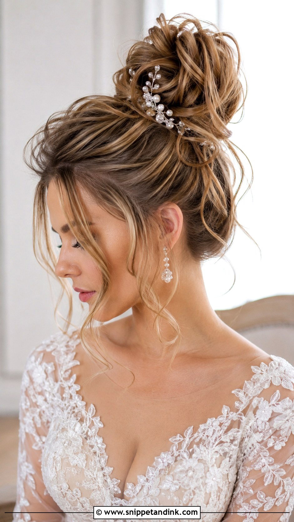 High Bridal Messy Bun - Snippet and Ink - 20 High Bridal Hair Updo Ideas