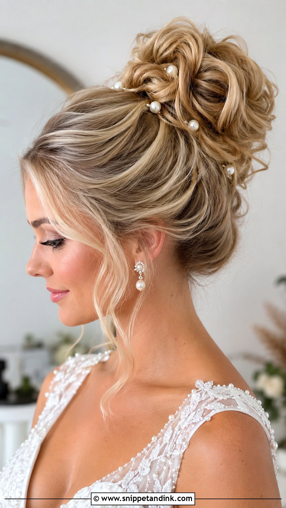 High Bridal Updo With Pearl Pins - Snippet and Ink - 20 High Bridal Hair Updo Ideas