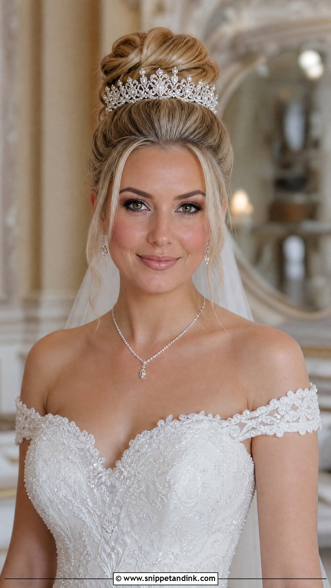 High Bun Bridal Hairstyle With Crown Headpiece - Snippet and Ink - 15 Bridal Hairstyles with Headpiece