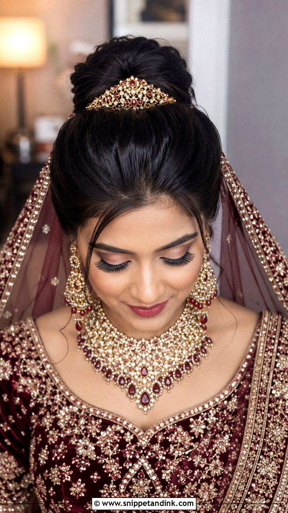 High Bun Bridal Hairstyle With Dupatta - Snippet and Ink - 20 Indian Bridal Hairstyles with Dupatta
