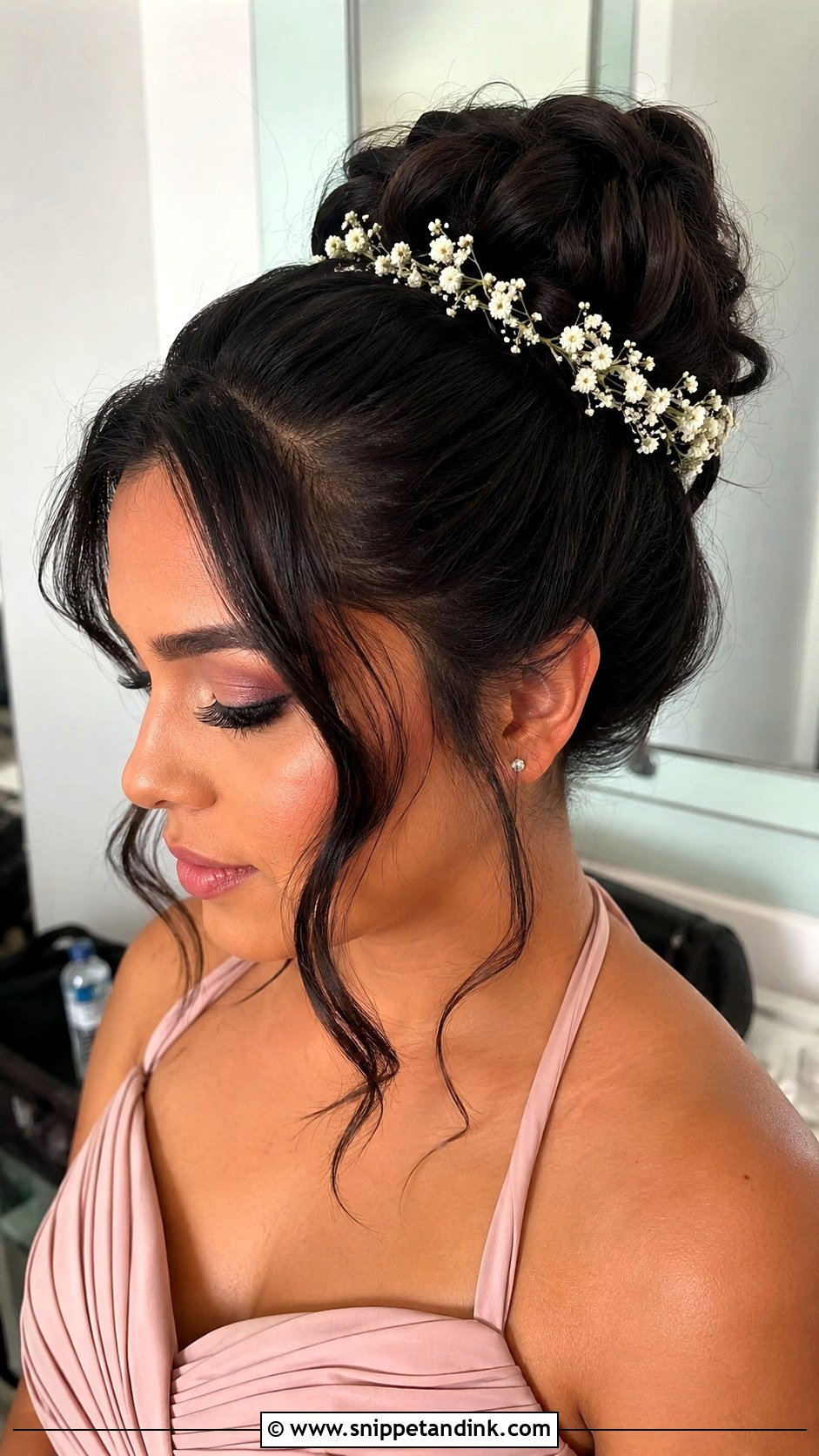 High Bun Bridesmaid Hair With Flowers - Snippet and Ink - 20 Bridesmaid Hairstyles with Flowers