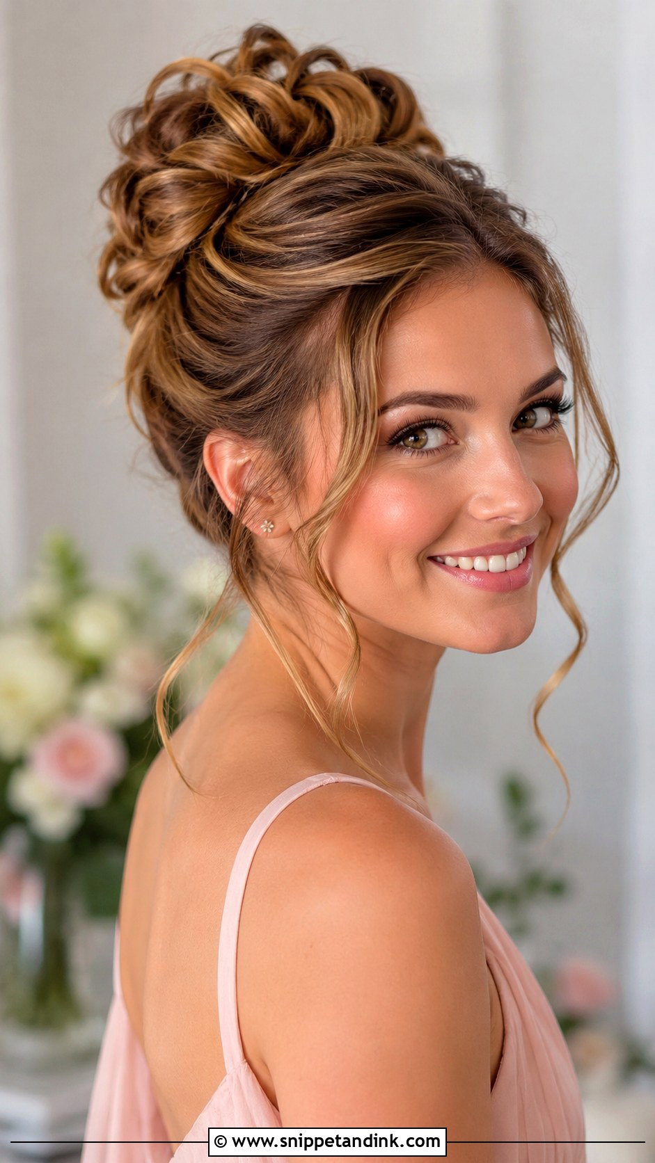 High Bun Bridesmaid Updo With Loose Curls - Snippet and Ink - 20 Bridesmaid Hairstyles Updo High Bun