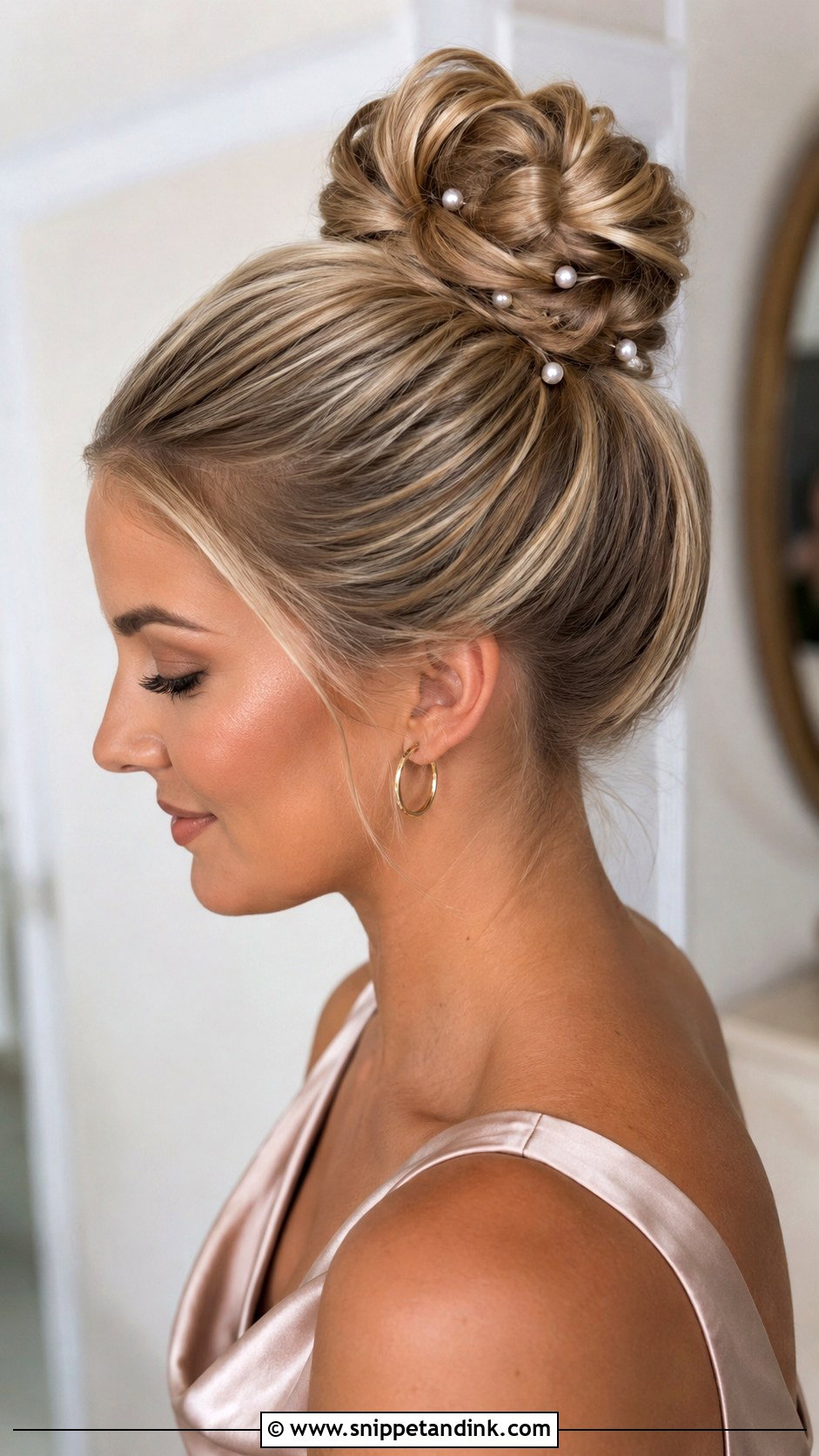 High Bun Bridesmaid Updo With Pearl Pins - Snippet and Ink - 20 Bridesmaid Hairstyles Updo High Bun
