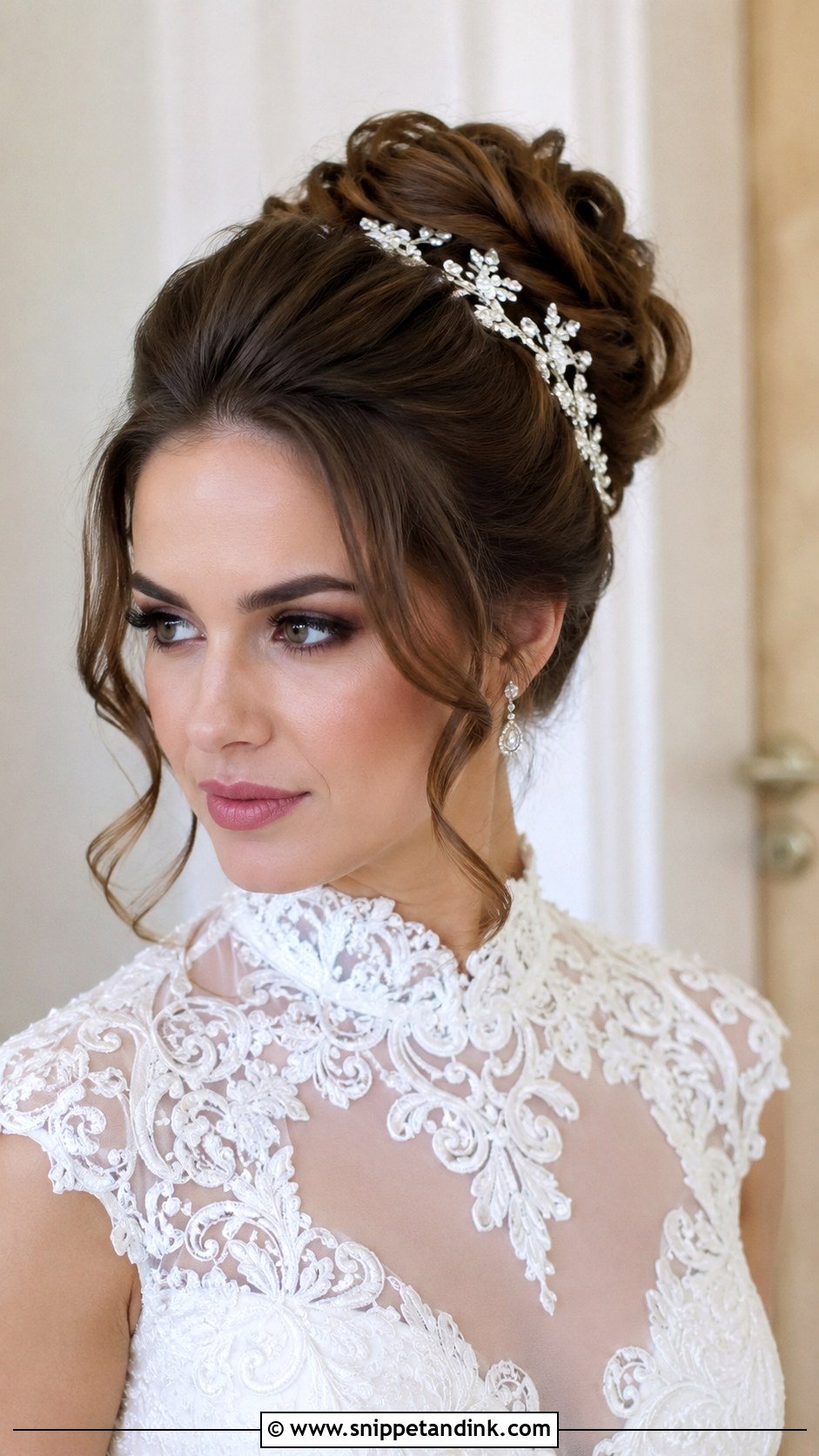 High Bun Updo With Side Tendrils - Snippet and Ink - 20 Bridal Hair Updo Front View Ideas