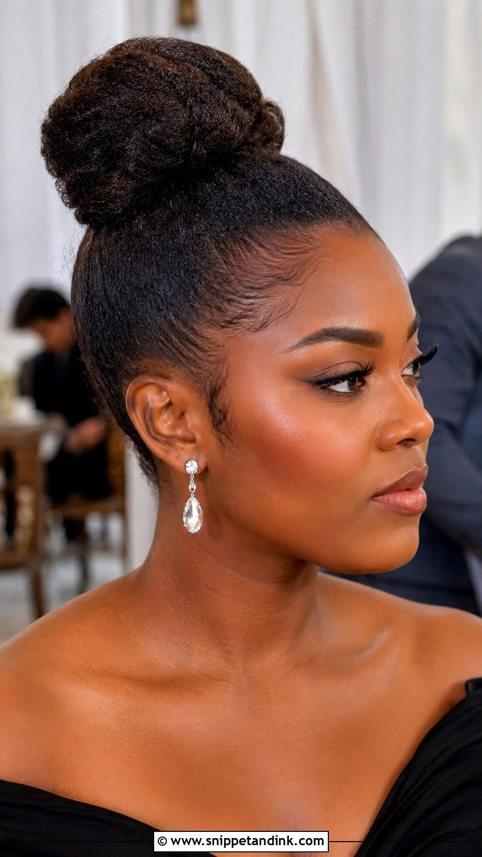 High Bun Wedding Guest Hairstyle - Snippet and Ink - 15 Wedding Guest Hairstyles for Black Women