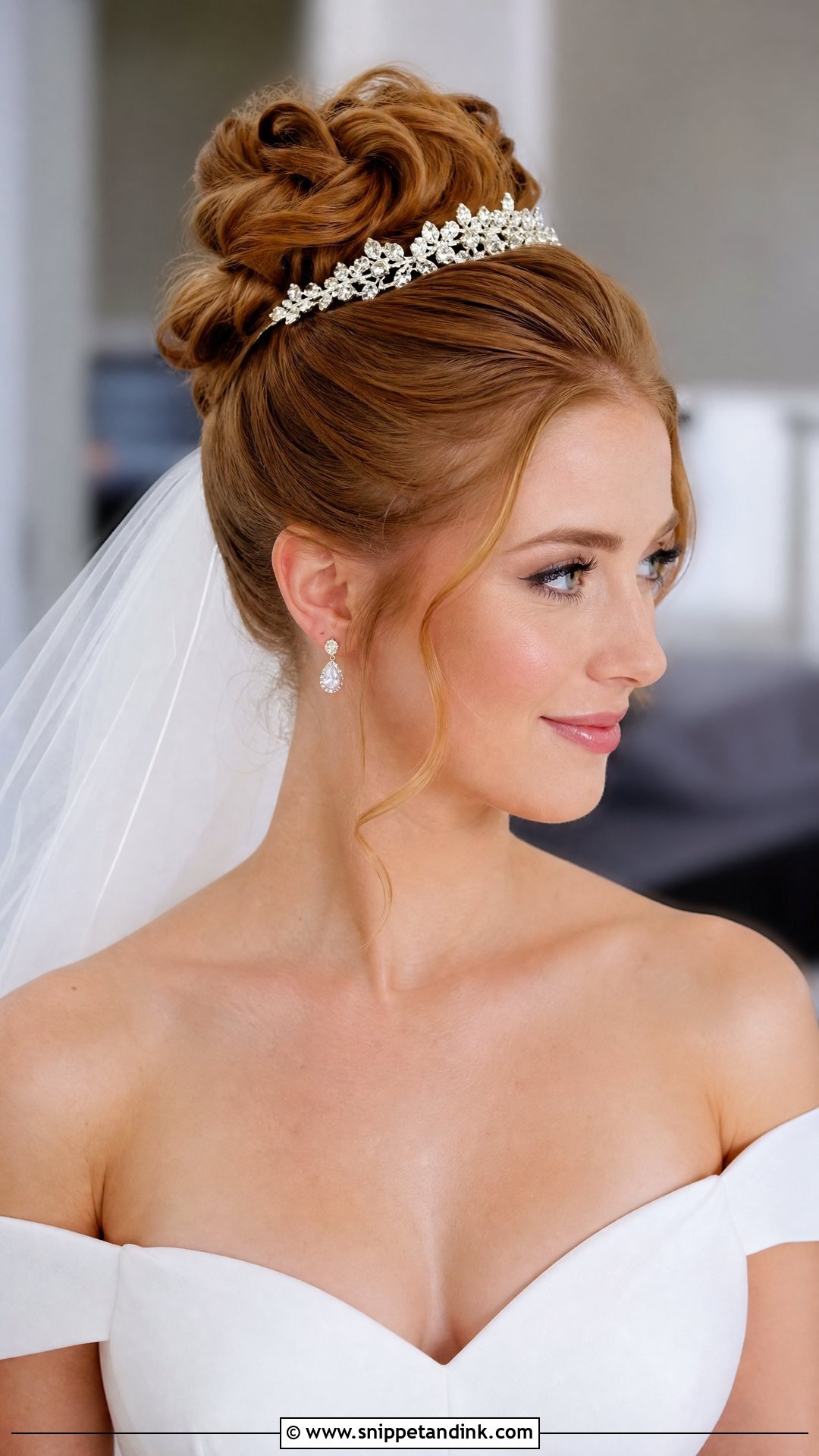 High Bun Wedding Hair With Tiara - Snippet and Ink - 20 Wedding Hairstyle with Tiara Ideas