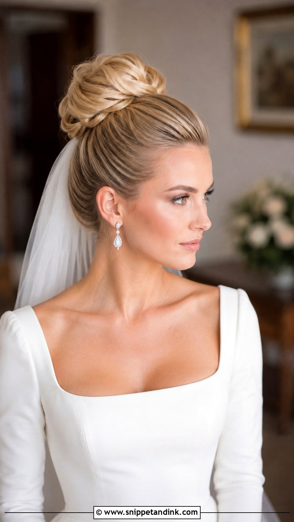 High Bun Wedding Hairstyle For Square Neckline - Snippet and Ink - 15 Wedding Hairstyles for Square Neckline
