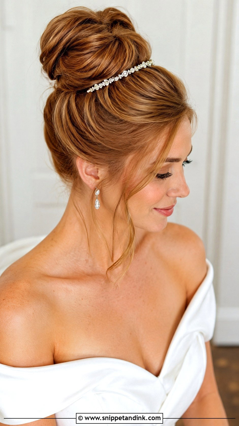 High Bun Wedding Hairstyle With Headband - Snippet and Ink - 20 Headband Wedding Hairstyles