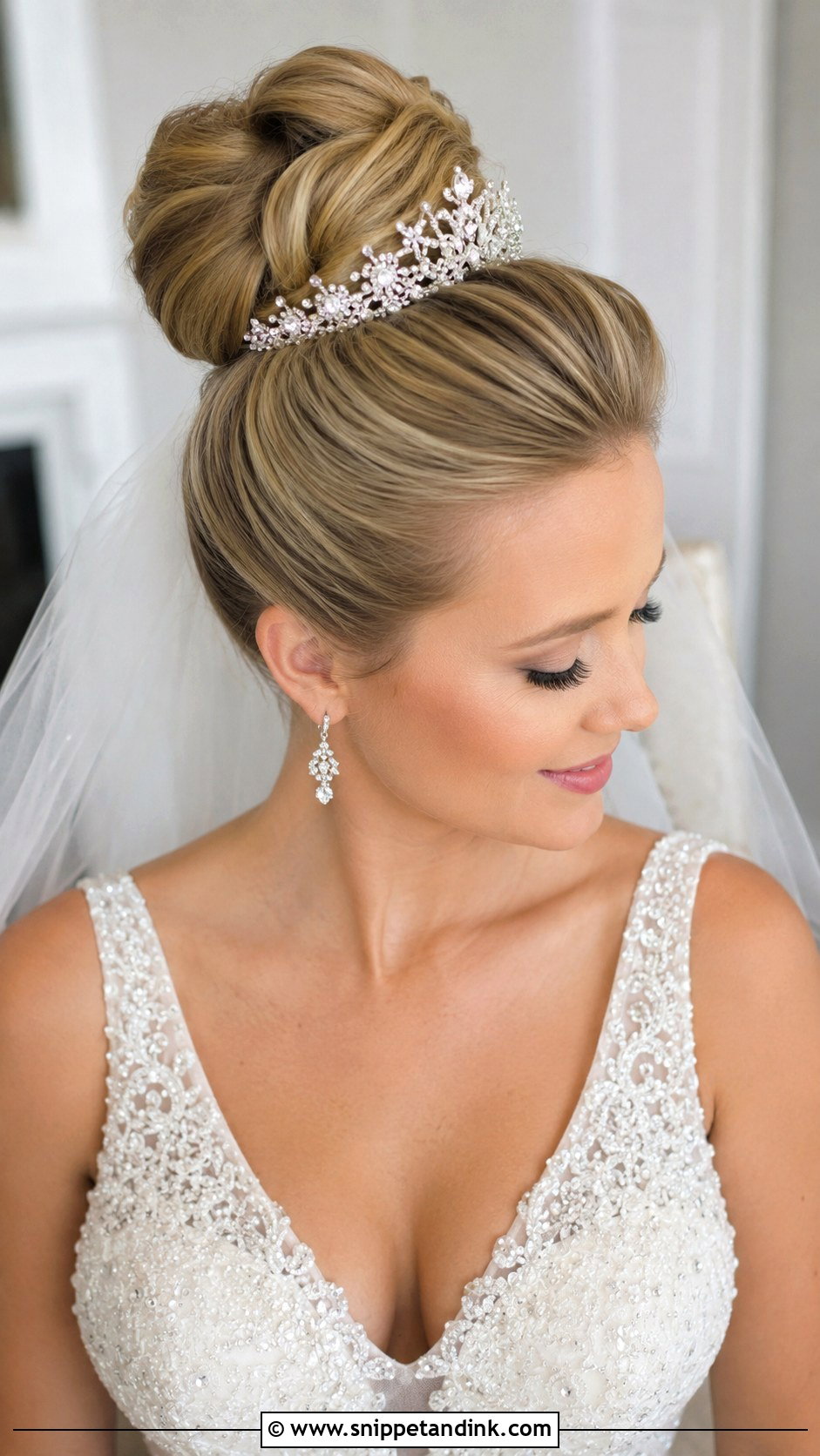 High Bun Wedding Hairstyle With Tiara - Snippet and Ink - 15 Wedding Hairstyles with Hair Accessories