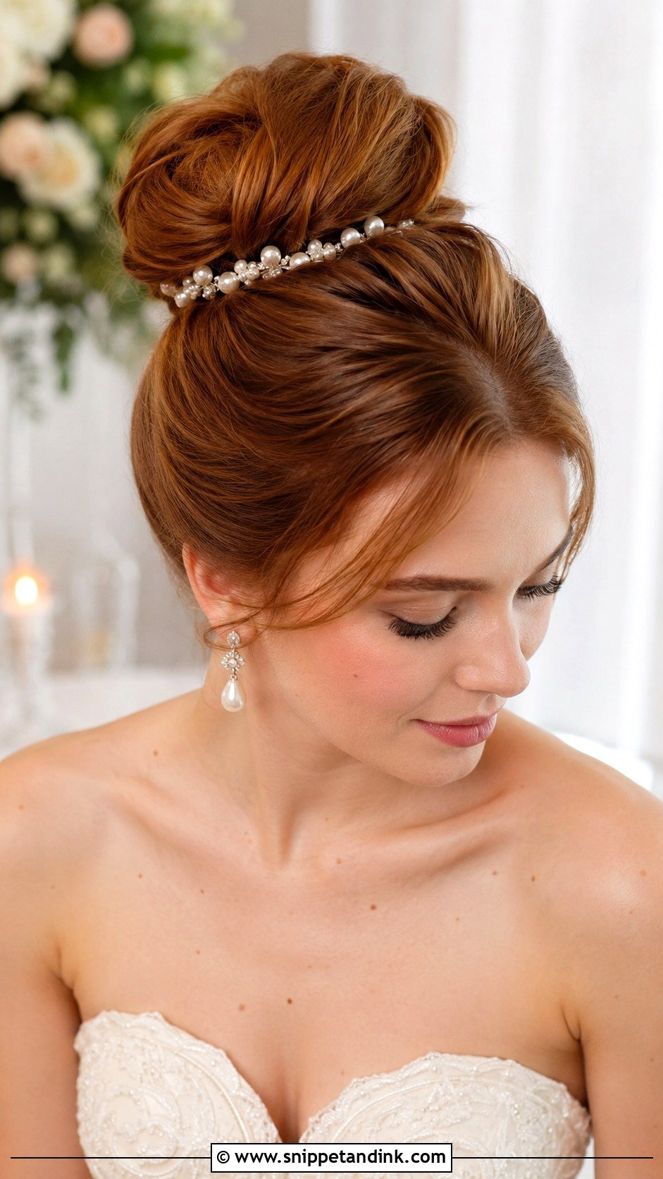 High Bun Wedding Updo With Pearls - Snippet and Ink - 15 Wedding Updo with Pearls Ideas