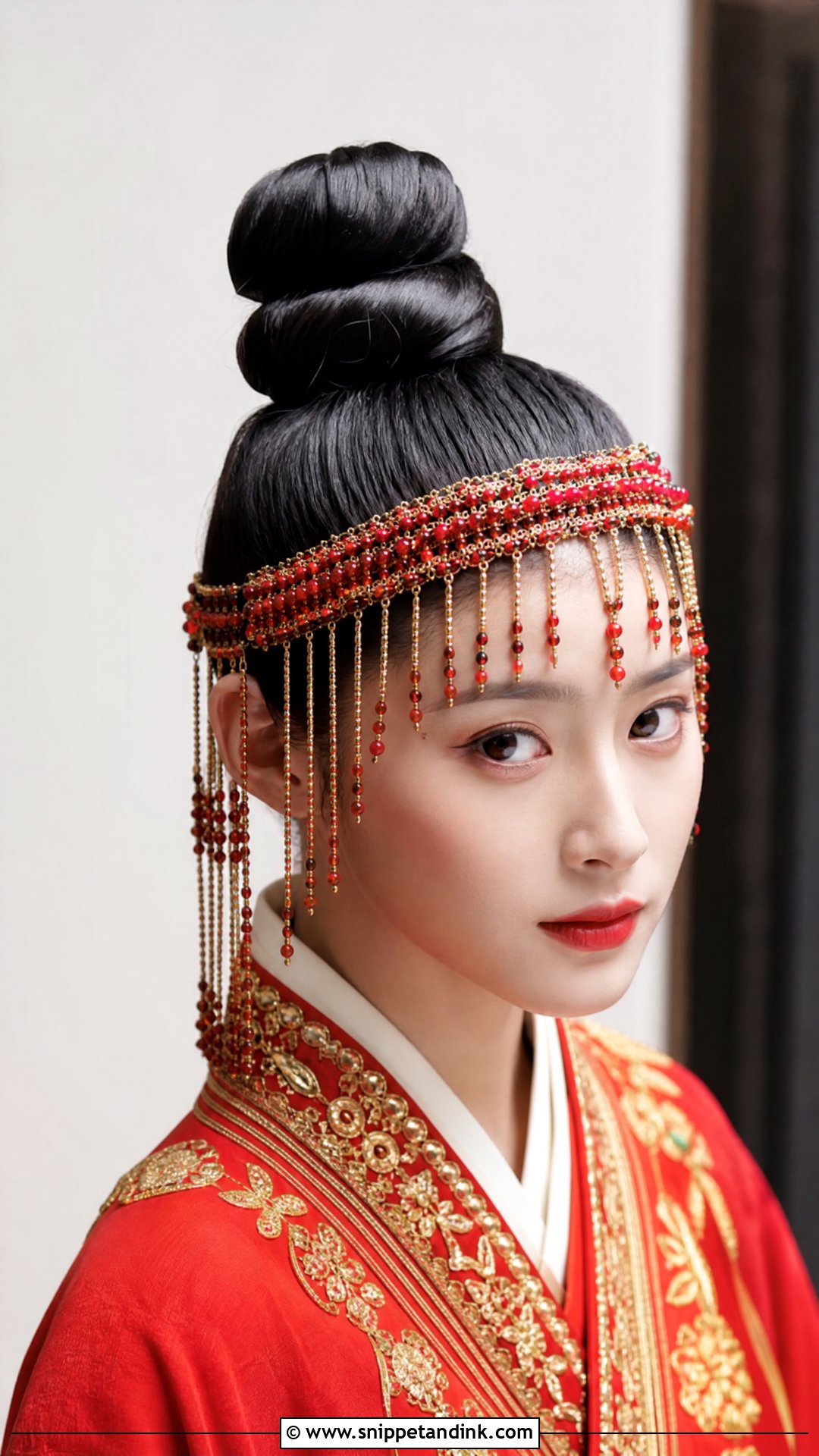 High Bun With Beaded Headdress - Snippet and Ink - 20 Chinese Wedding Hairstyles