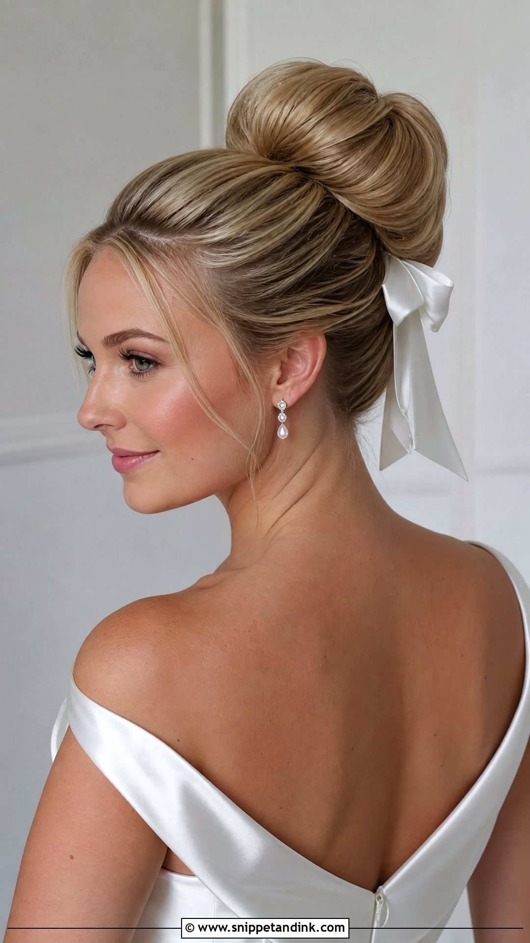 High Bun With Bow - Snippet and Ink - 15 Bow Wedding Hairstyle Ideas