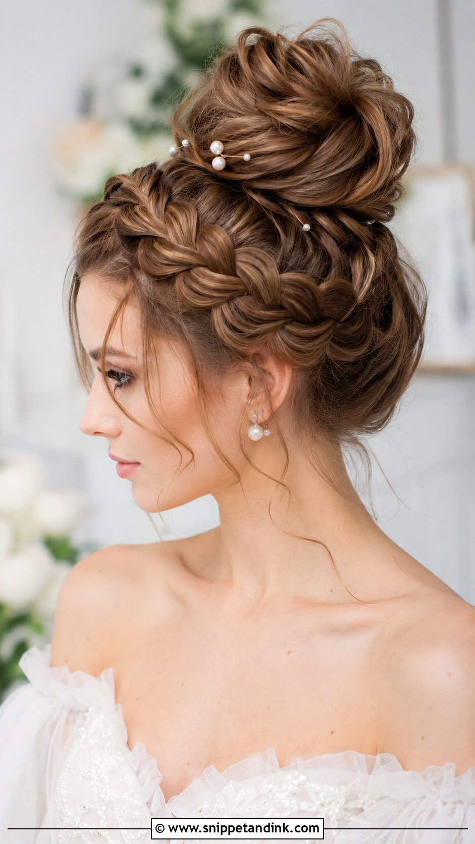 High Bun With Braided Crown - Snippet and Ink - 25 High Bun Wedding Ideas