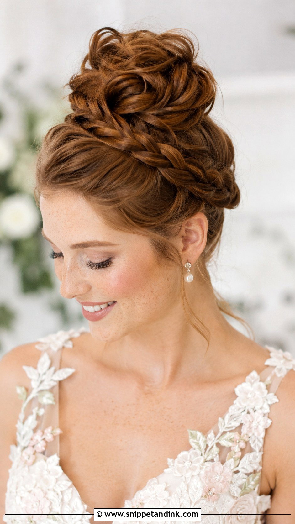 High Bun With Braided Crown - Snippet and Ink - 30 High Bun Wedding Hair Ideas