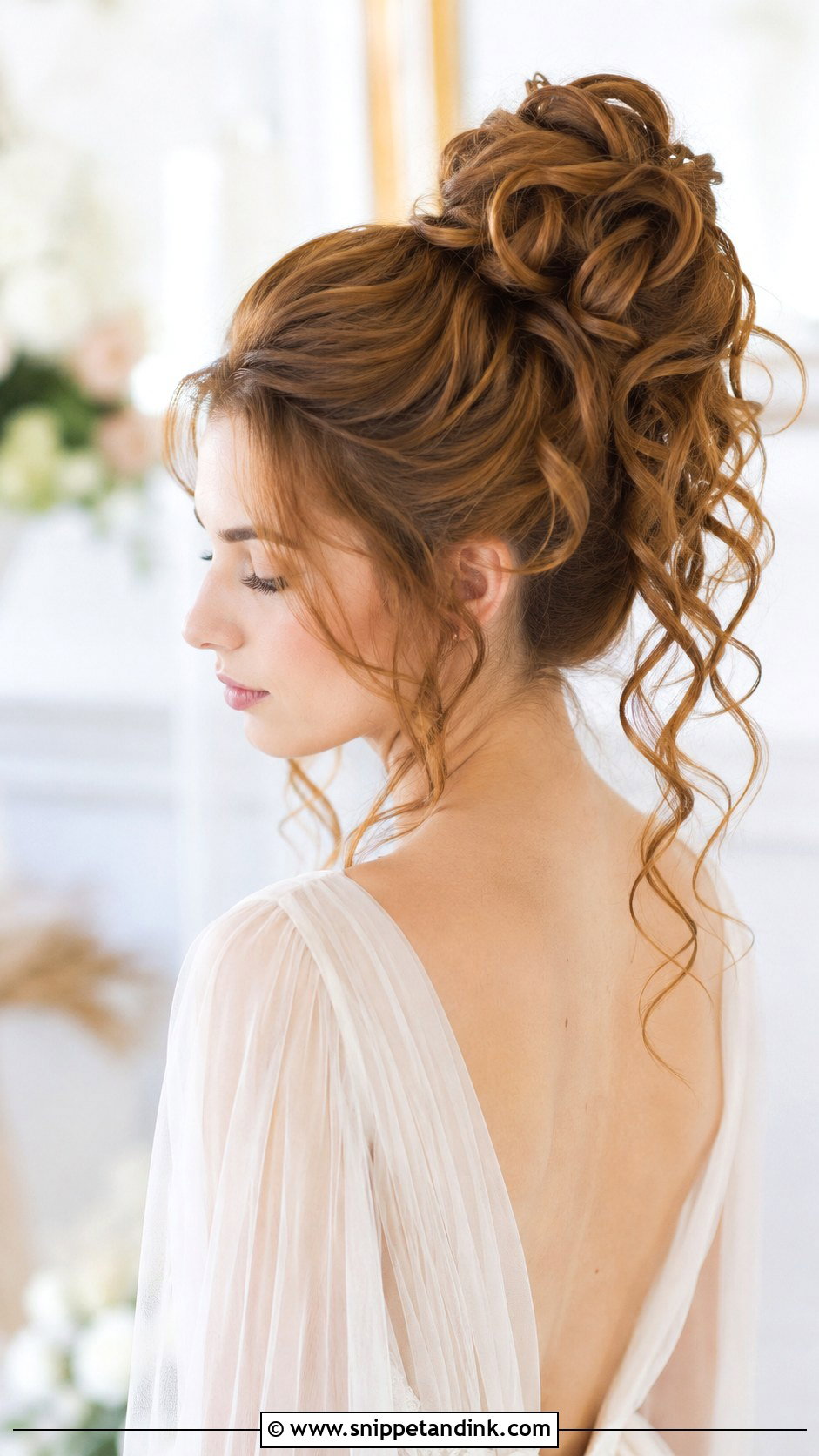 High Bun With Cascading Loose Curls - Snippet and Ink - 25 High Messy Bun Wedding Hair Ideas