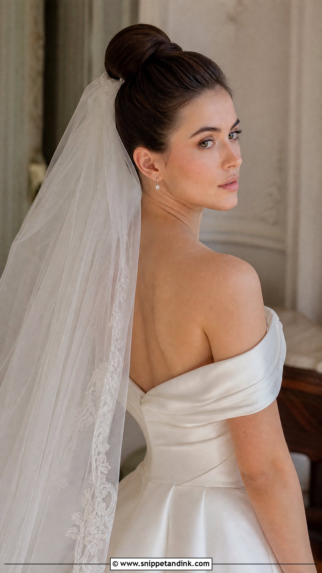 High Bun With Cathedral Veil - Snippet and Ink - 20 High Bun Bridal Hair Ideas