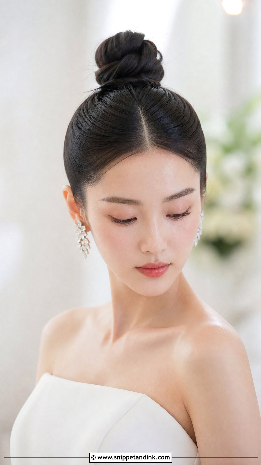 High Bun With Center Part - Snippet and Ink - 20 High Bun Bridal Hair Ideas