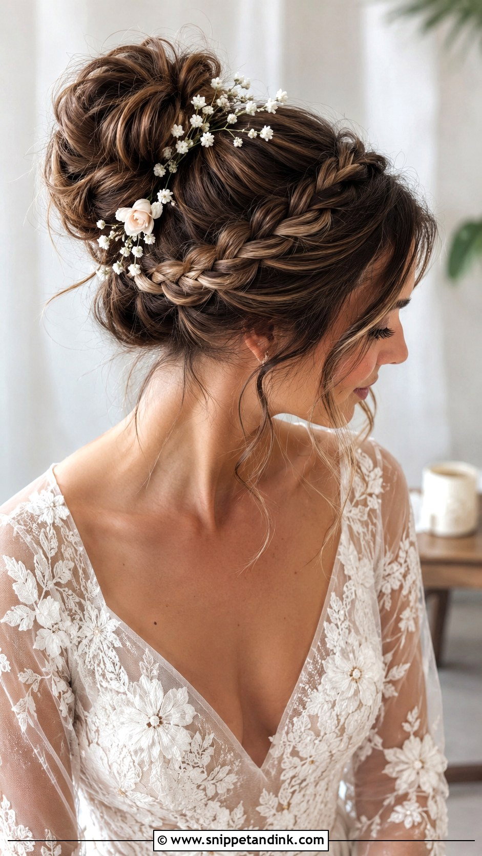 High Bun With Crown Braid Wedding Hairstyle - Snippet and Ink - 25 High Bun Wedding Hairstyles