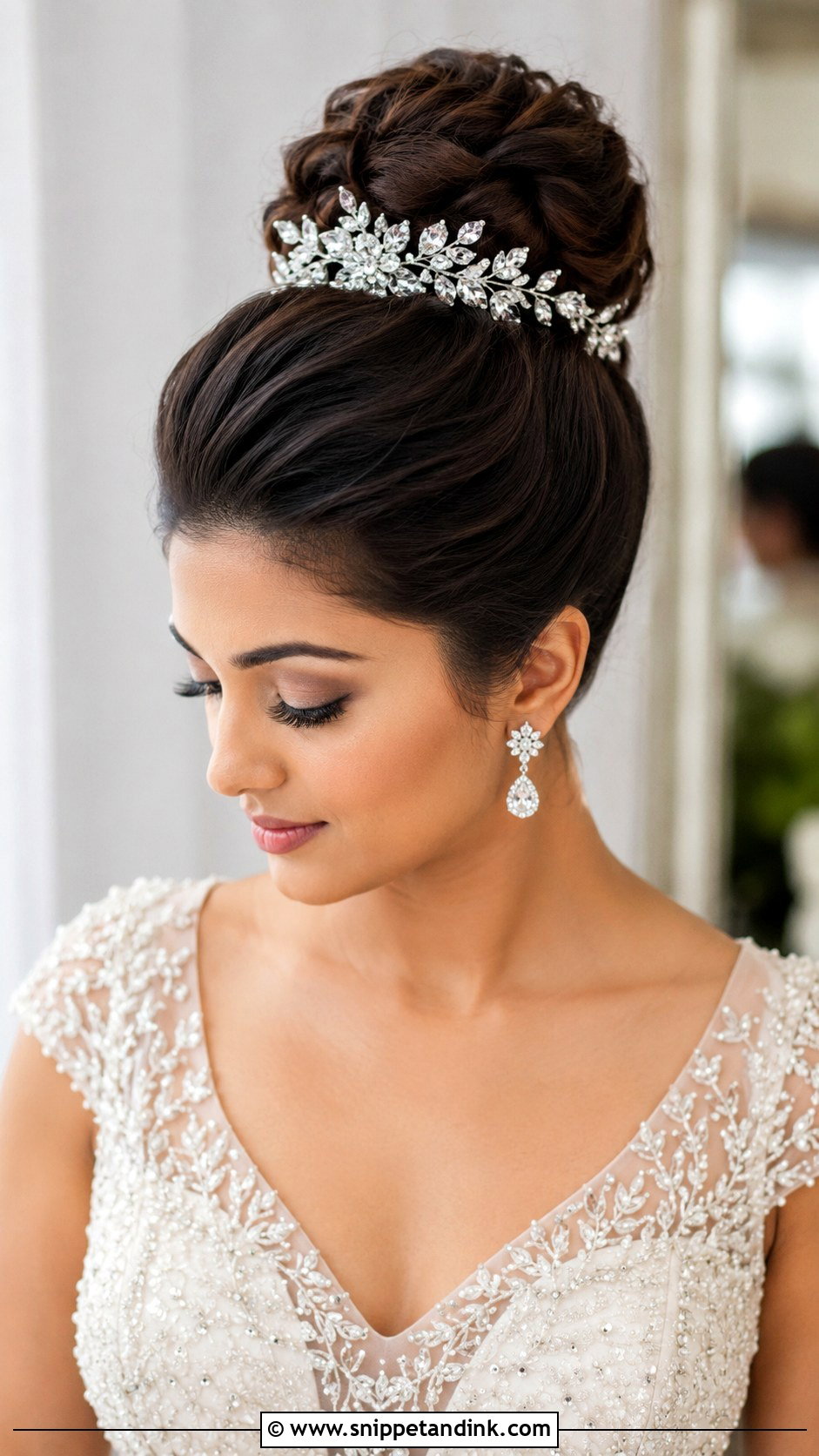High Bun With Crystal Hairpiece - Snippet and Ink - 15 Wedding Hairstyles Accessories