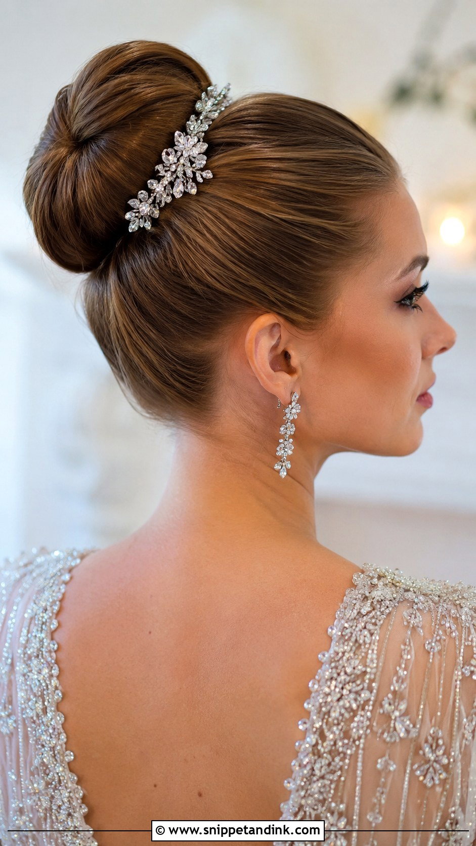 High Bun With Crystal Hairpins - Snippet and Ink - 30 High Bun Wedding Hair Ideas