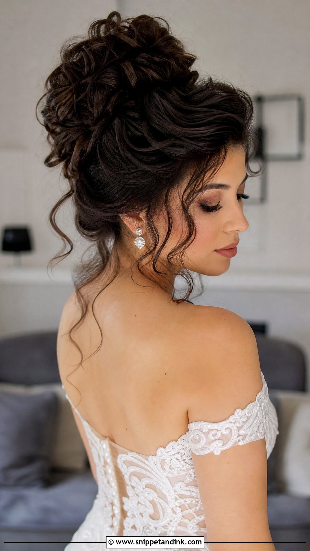 High Bun With Curls for Wedding - Snippet and Ink - 20 High Bun for Wedding Ideas
