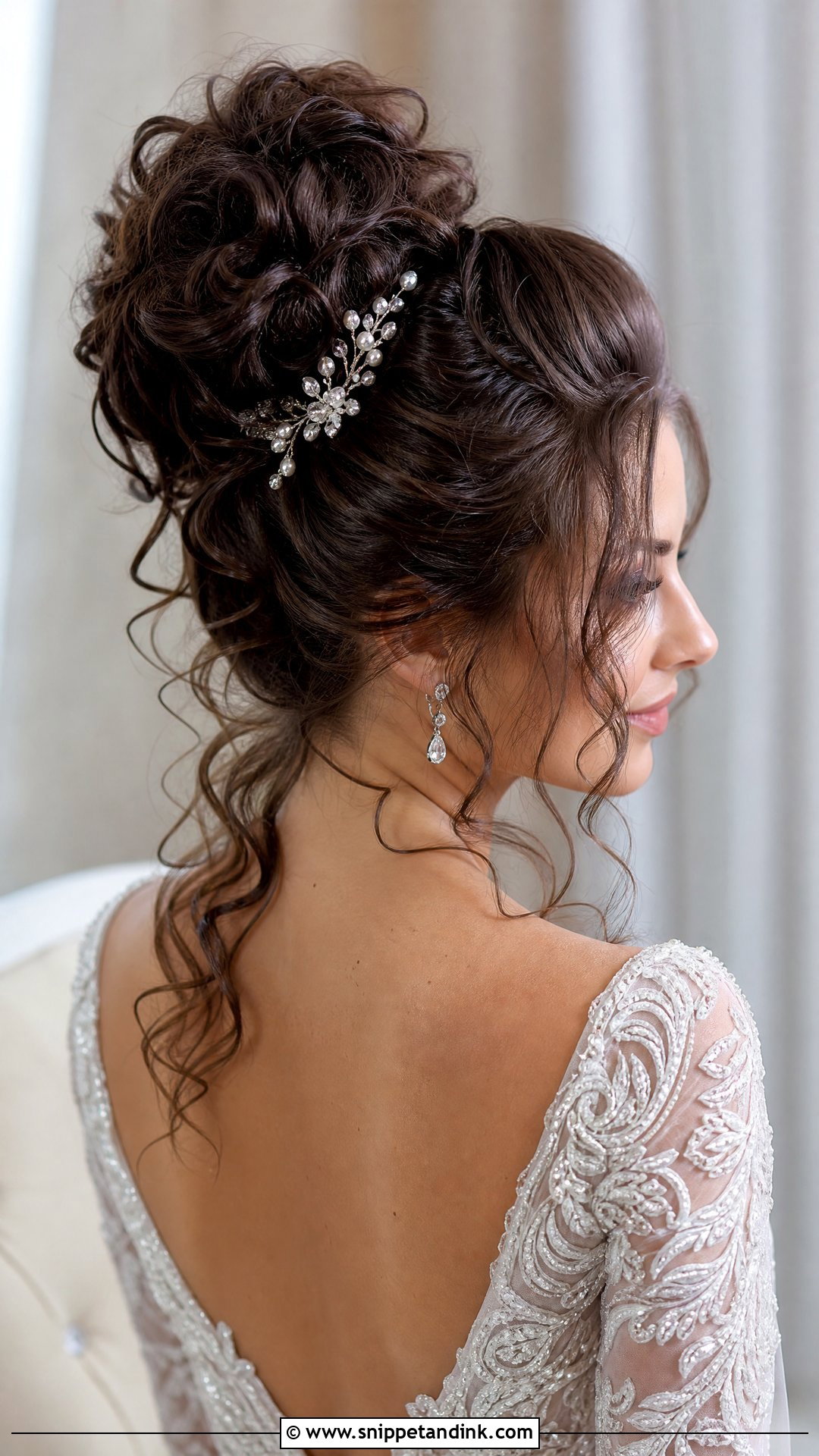 High Bun With Curly Tendrils - Snippet and Ink - 20 80s Wedding Hair Ideas