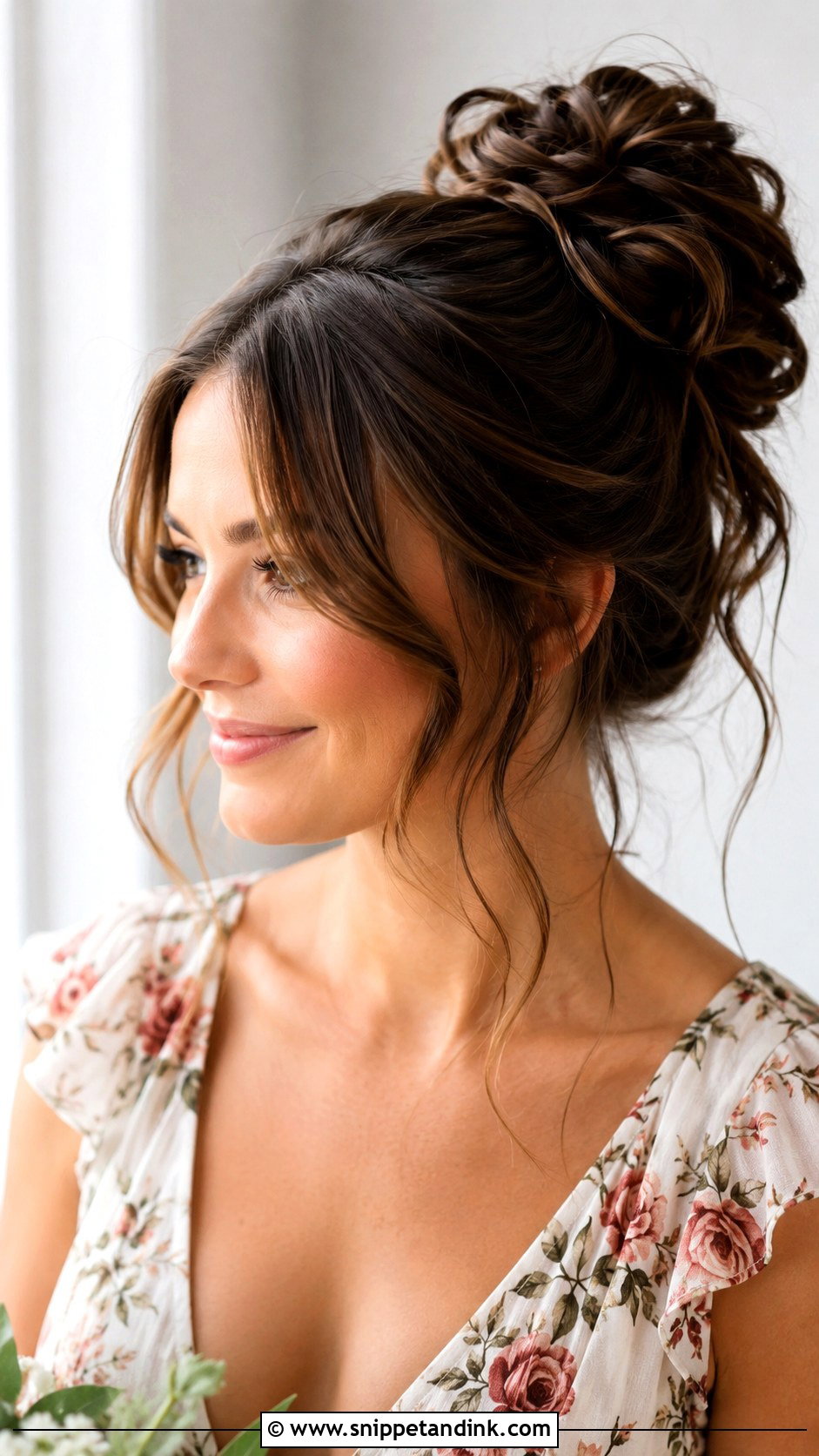 High Bun With Curtain Bangs Bridesmaid Hairstyle - Snippet and Ink - 20 Bridesmaid Hairstyles High Bun