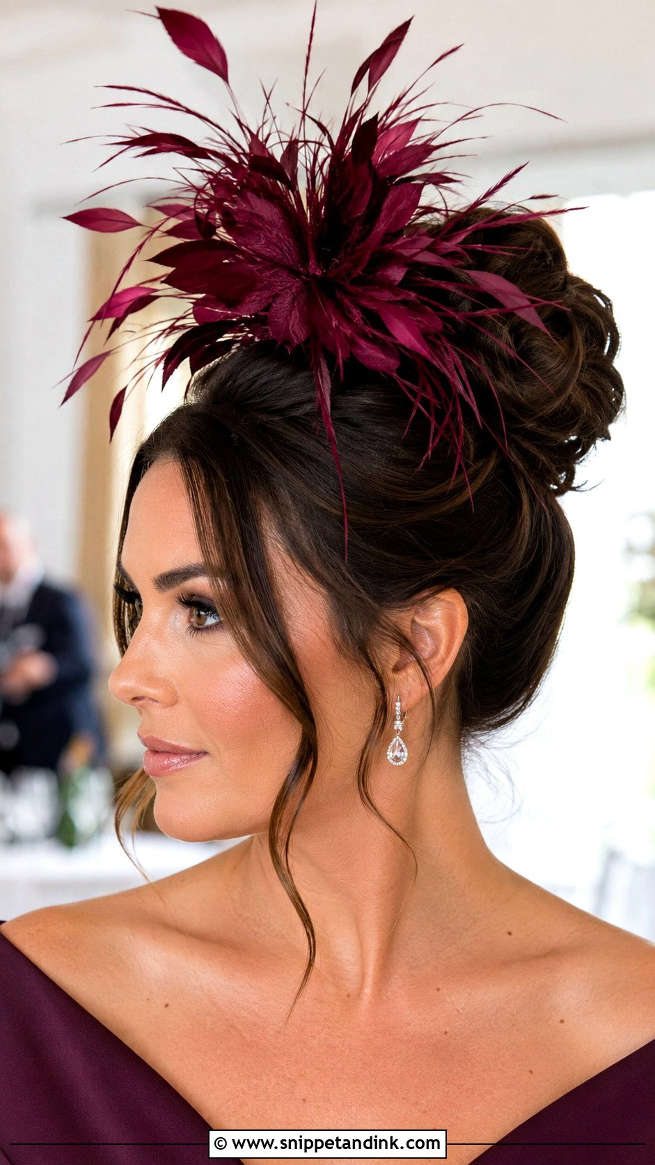 High Bun With Fascinator - Snippet and Ink - 15 Wedding Guest Hair with Fascinator Ideas