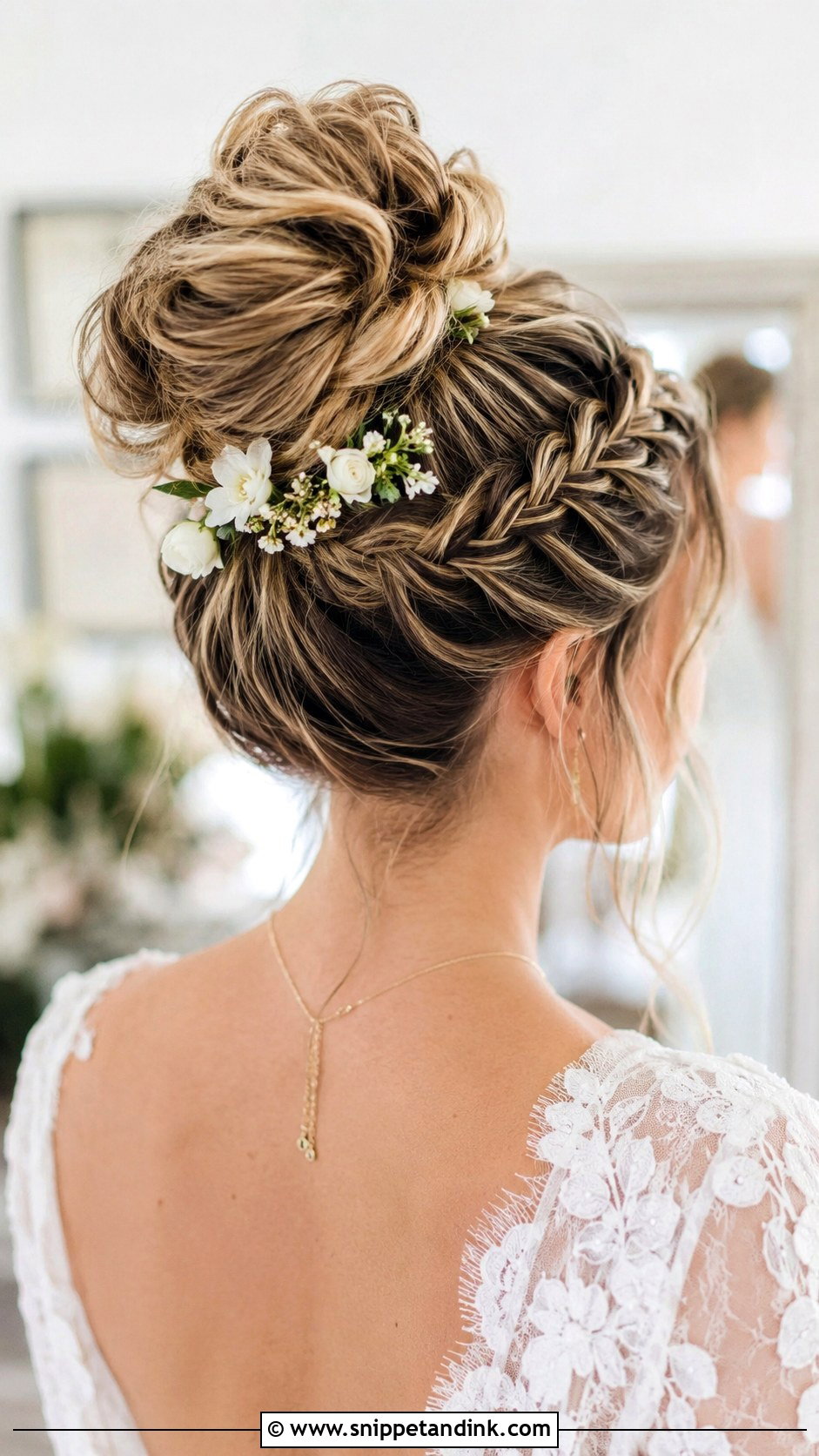 High Bun With Fishtail Braid - Snippet and Ink - 30 High Bun Wedding Hair Ideas