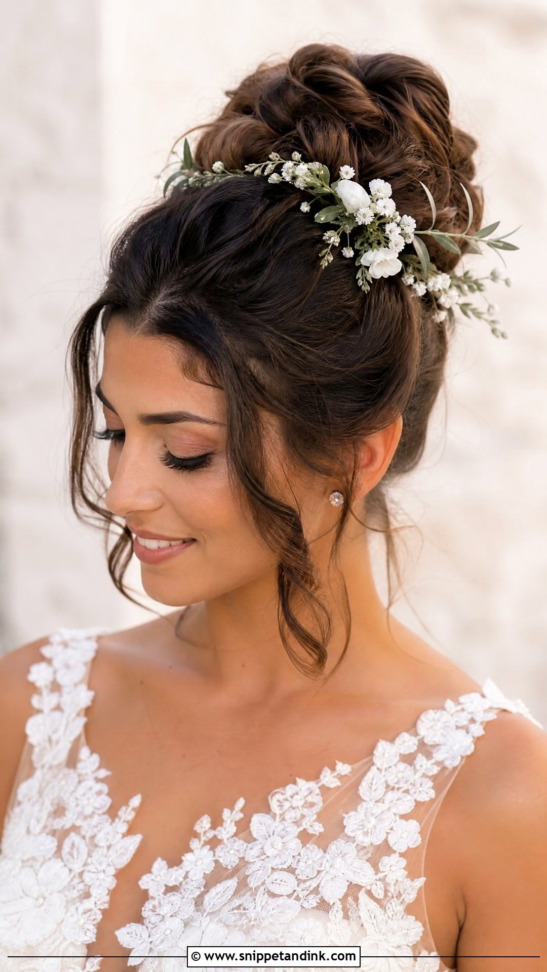 High Bun With Floral Accessories - Snippet and Ink - 15 Bridal High Bun Hairstyles