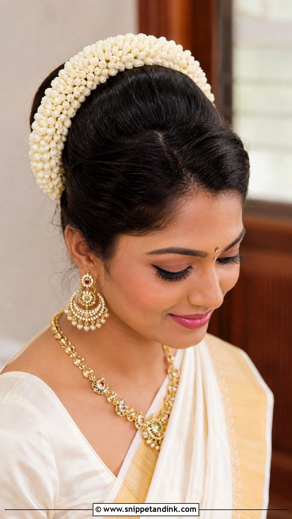 High Bun With Floral Gajra - Snippet and Ink - 30 Kerala Bride Hairstyles