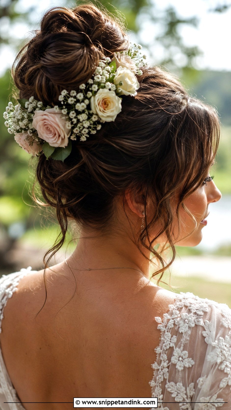 High Bun With Fresh Flowers - Snippet and Ink - 20 High Wedding Updo Ideas