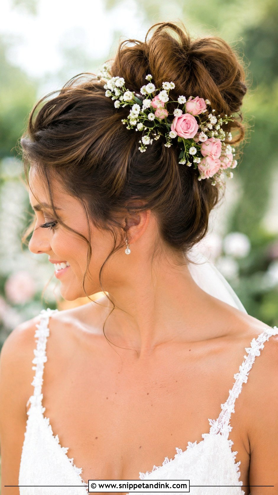 High Bun With Fresh Flowers - Snippet and Ink - 30 High Bun Wedding Hair Ideas