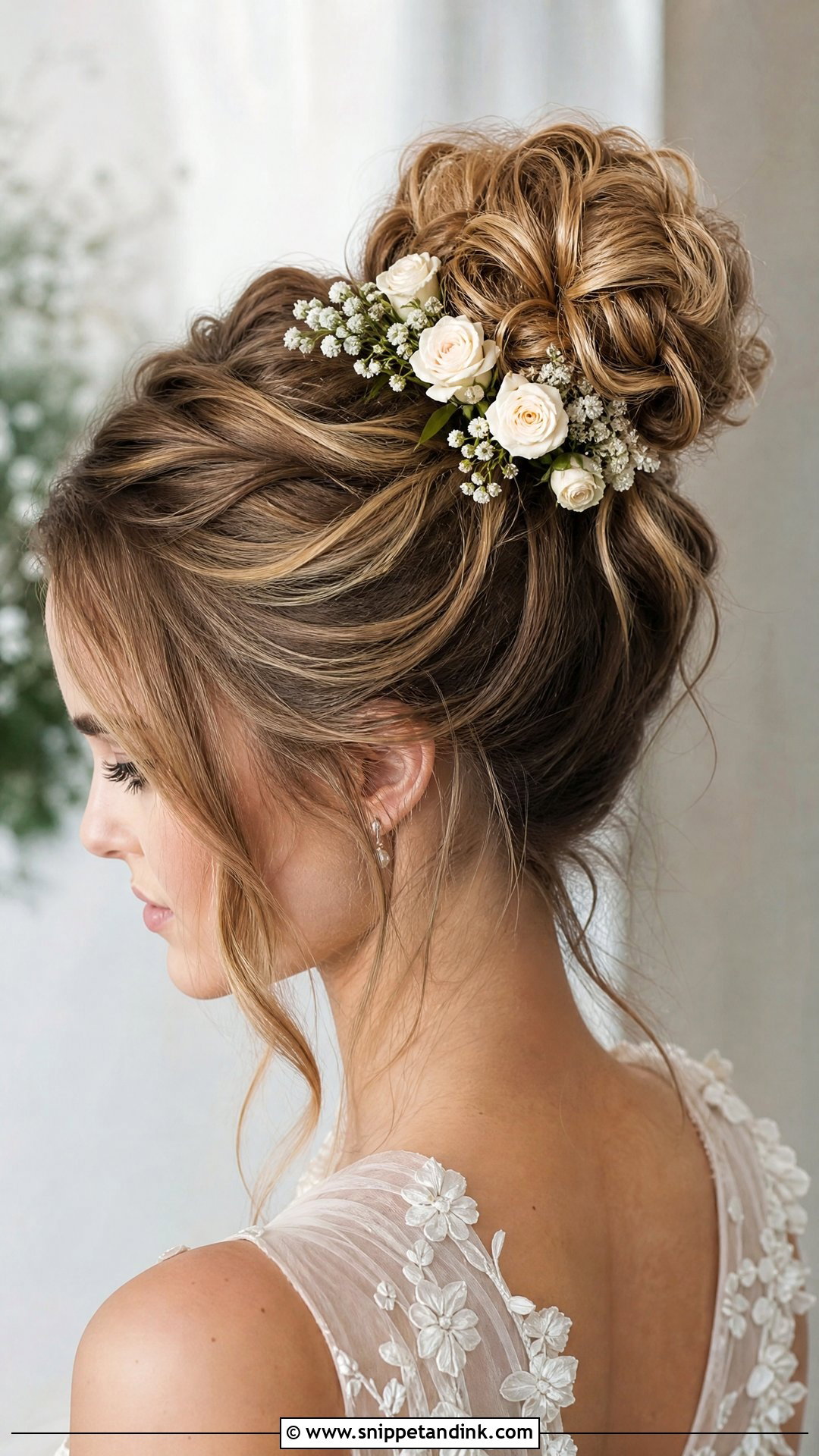 High Bun With Fresh Flowers - Snippet and Ink - 20 High Bun Bridal Hair Ideas