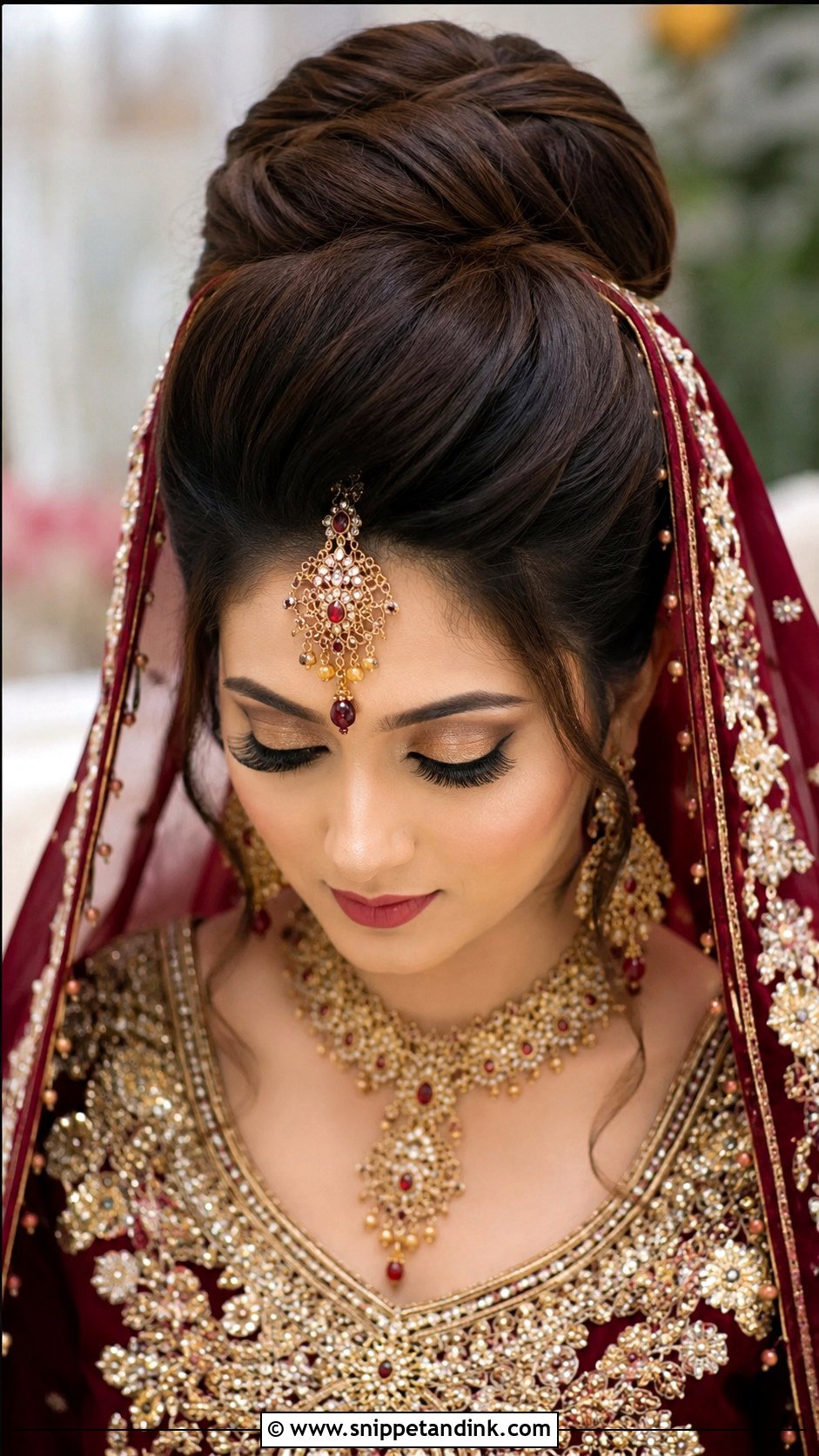 High Bun With Front Puff - Snippet and Ink - 20 Pakistani Bridal Hairstyles with Dupatta