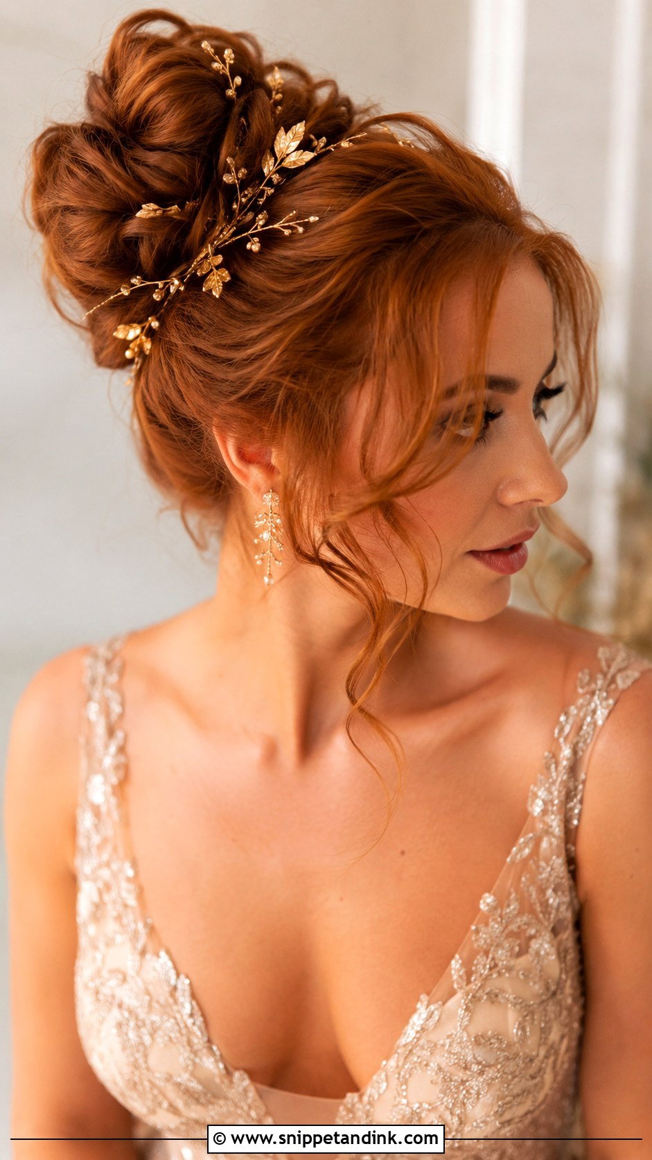 High Bun With Gold Accessories Wedding Hairstyle - Snippet and Ink - 25 High Bun Wedding Hairstyles