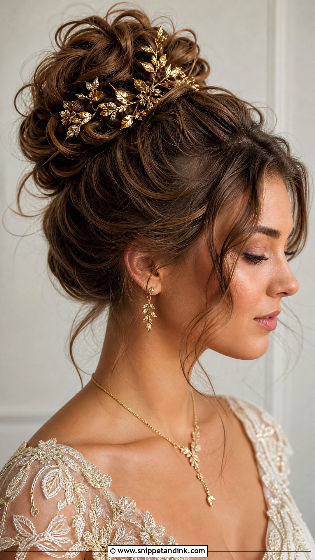High Bun With Gold Hair Accessories - Snippet and Ink - 20 High Bun Bridal Hair Ideas