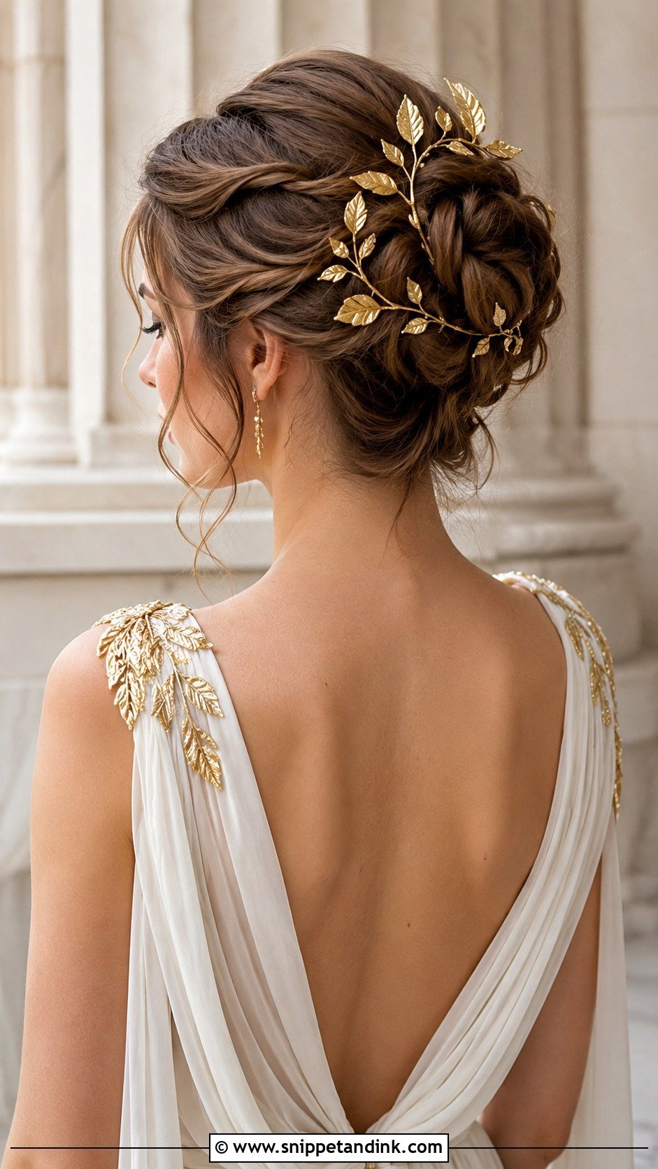 High Bun With Gold Leaf Accents - Snippet and Ink - 25 High Bun Wedding Ideas