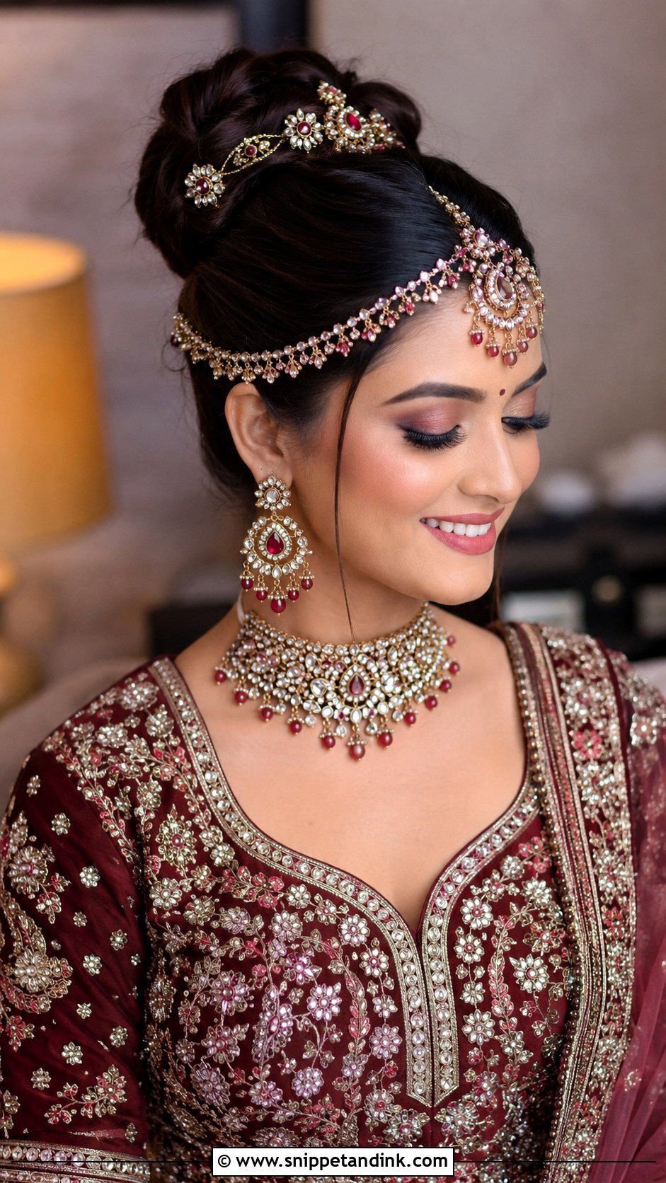 High Bun With Hair Accessories - Snippet and Ink - 20 Hindu Bridal Hairstyles
