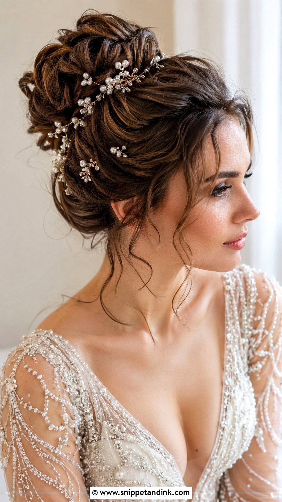 High Bun With Hair Accessories Wedding Hairstyle - Snippet and Ink - 25 High Bun Wedding Hairstyles