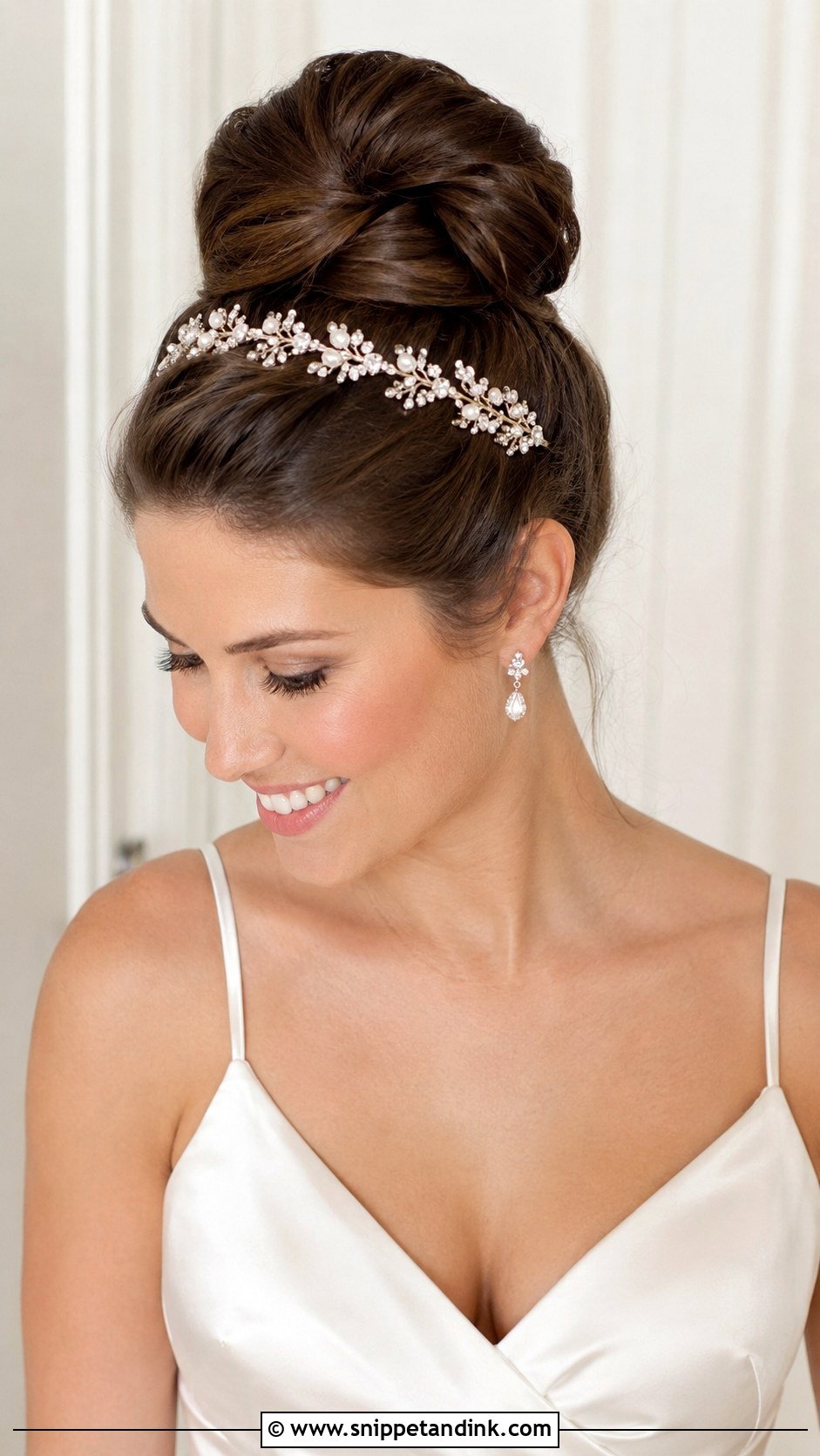 High Bun With Headband Accessory - Snippet and Ink - 25 High Bun Wedding Ideas