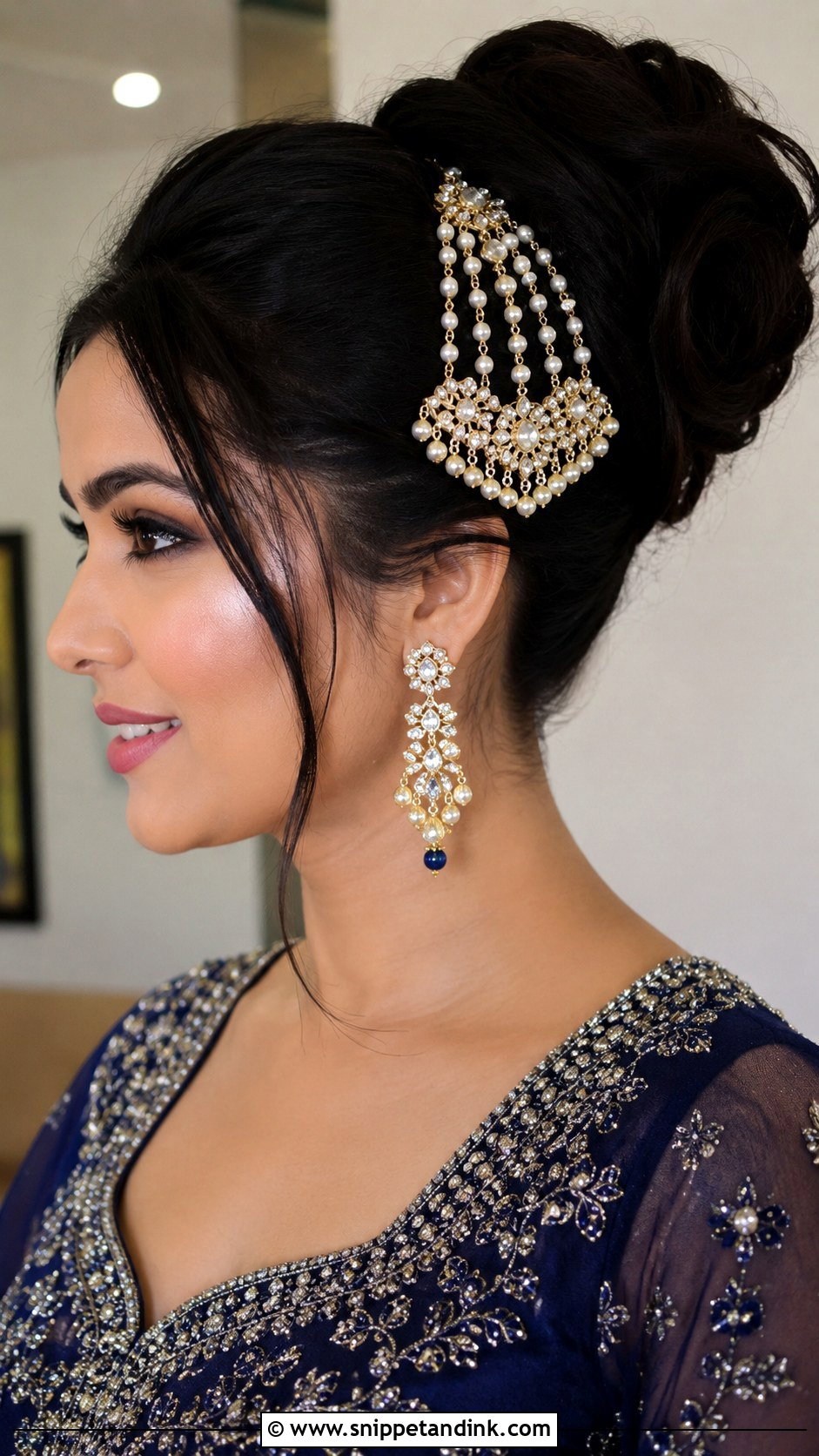 High Bun With Jhoomar - Snippet and Ink - 25 Indian Weddings Bridal Hairstyles