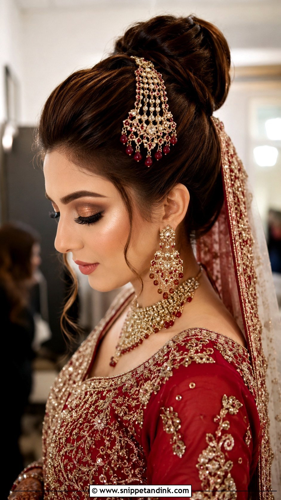 High Bun With Jhoomar - Snippet and Ink - 20 Pakistani Barat Bridal Hair Styles
