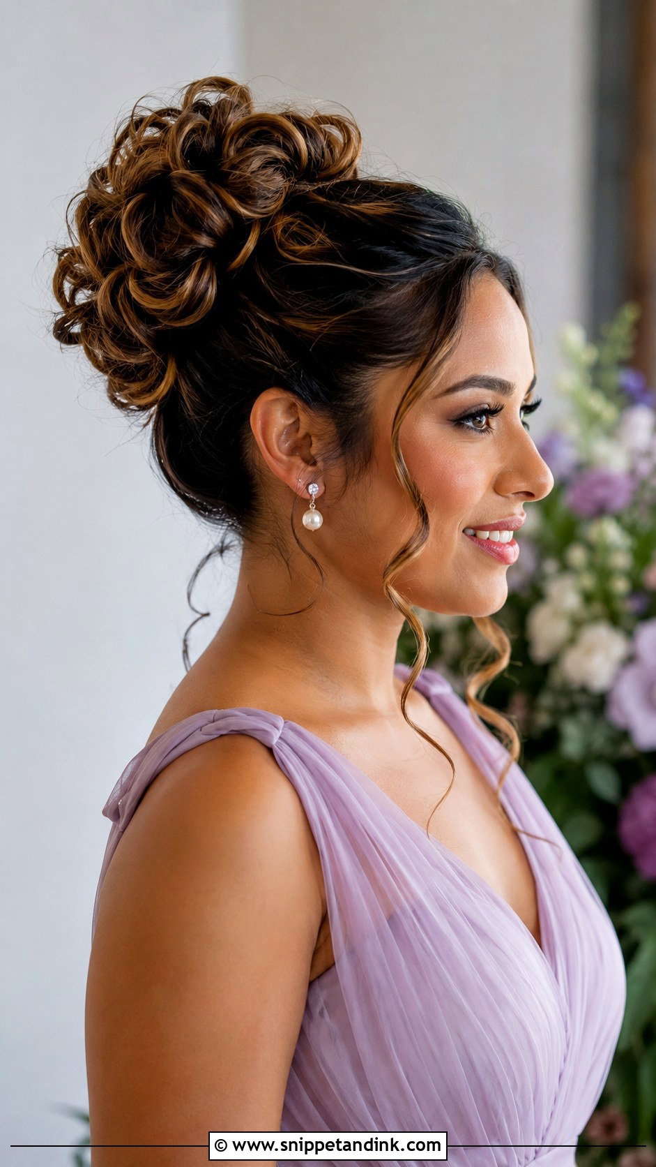 High Bun With Loose Curls Bridesmaid Hairstyle - Snippet and Ink - 20 Bridesmaid Hairstyles High Bun