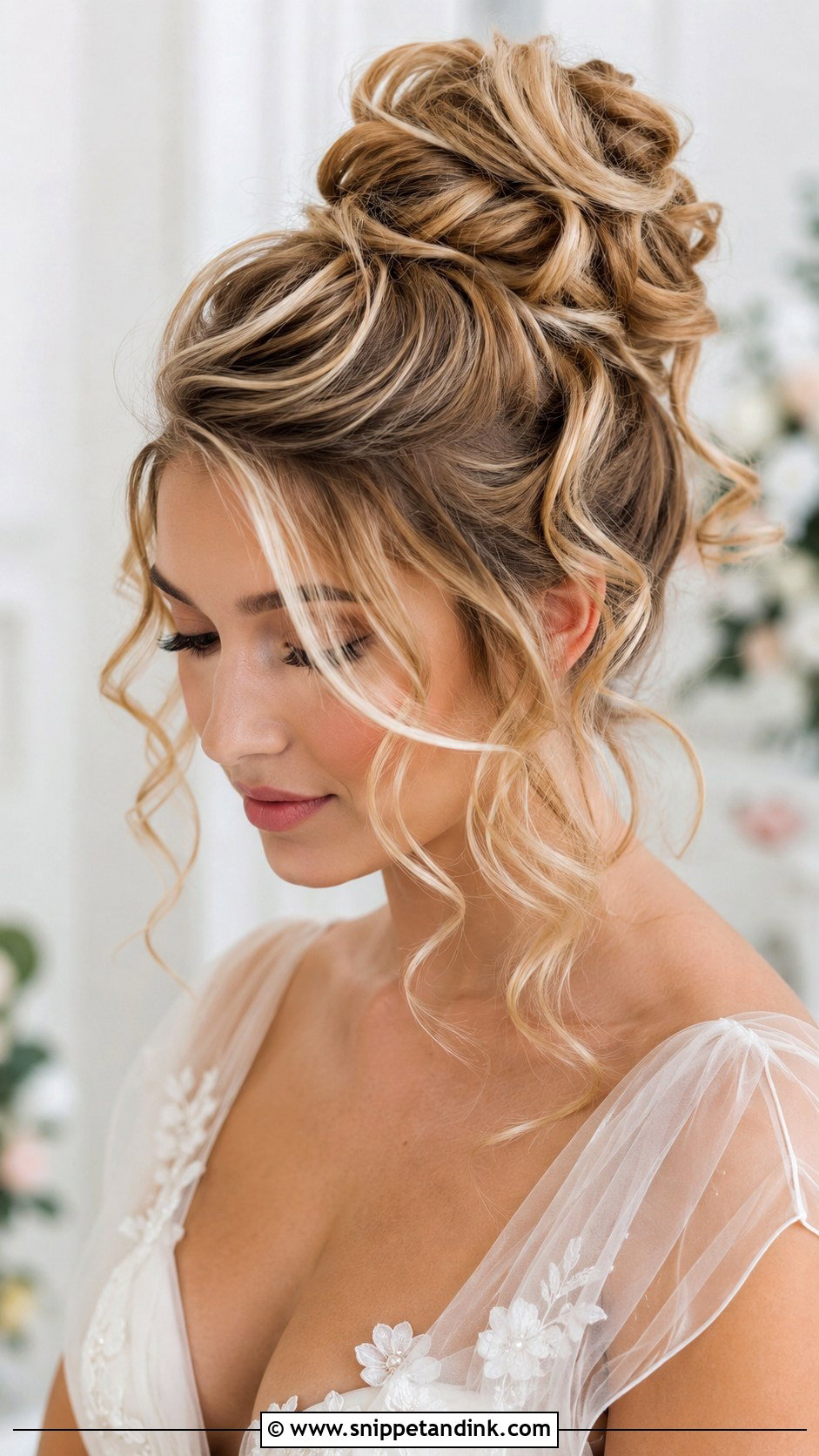 High Bun With Loose Curls - Snippet and Ink - 20 High Wedding Updo Ideas