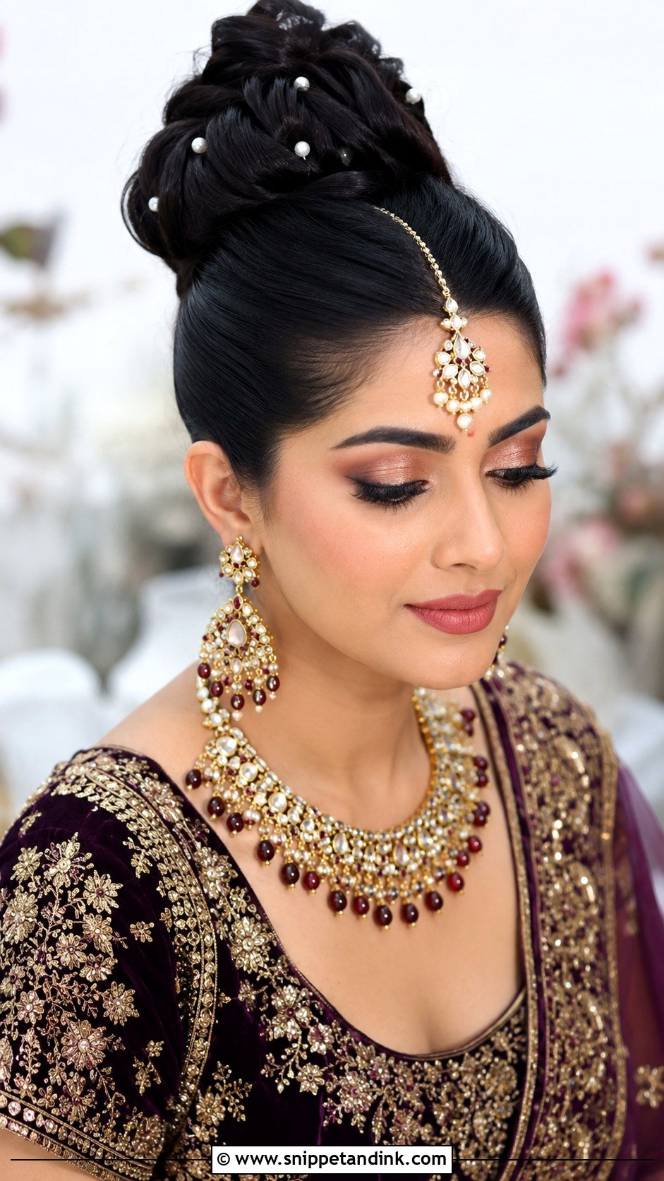 High Bun With Maang Tika - Snippet and Ink - 30 Sangeet Hairstyles for Bride
