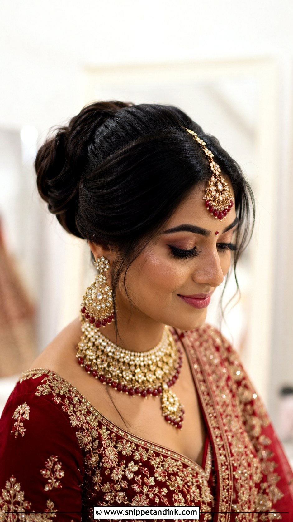 High Bun With Maang Tikka - Snippet and Ink - 25 Indian Bun Hairstyles for Wedding